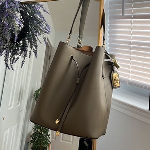 Ralph Lauren RLL olive green leather bucket bag